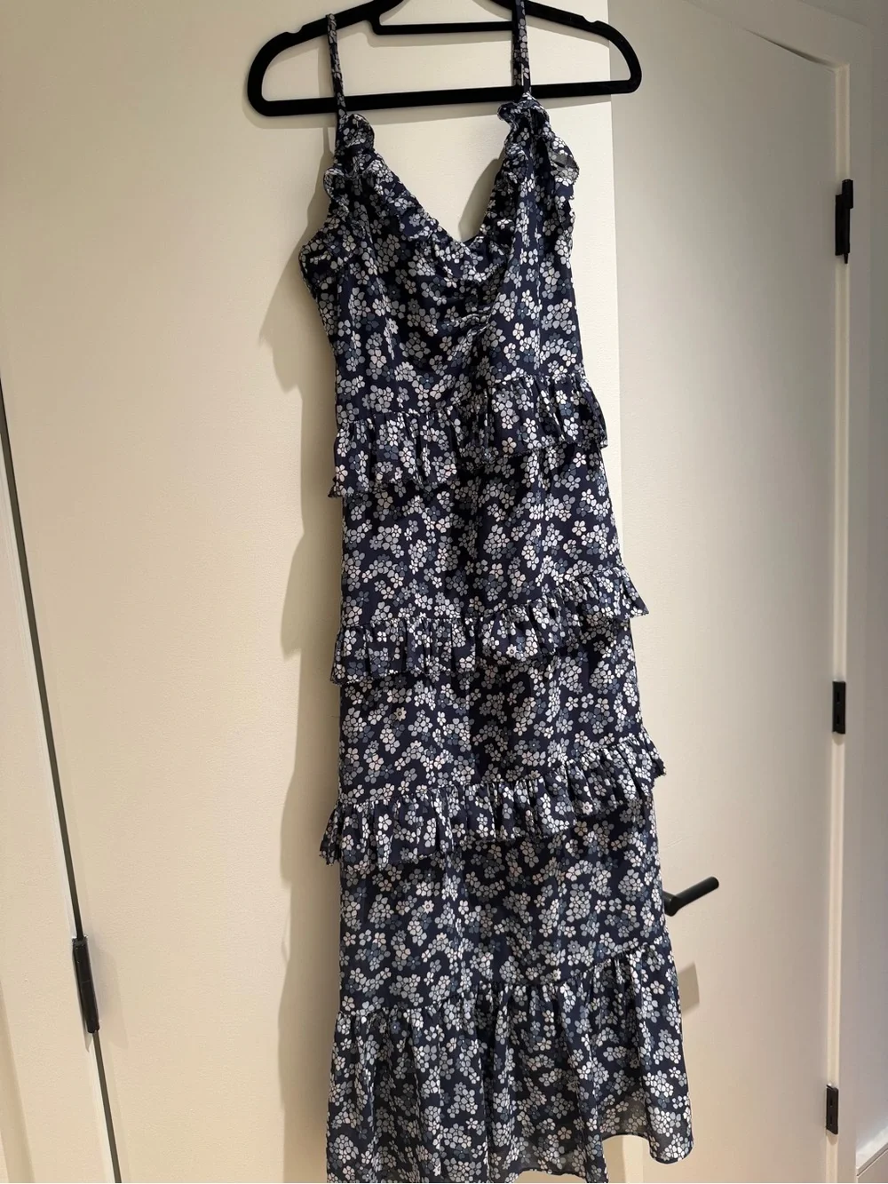 Michael Kors Navy Floral Tiered Ruffle Maxi Dress NWOT